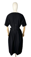 Load image into Gallery viewer, Original 1950’s Black Beaded Wool Wiggle Dress with Bow Trim from Budapest - Bust 40 42
