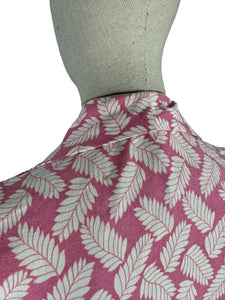 Original 1940's 1950's Pink and White Cotton Summer Dress with Pretty Fern Print - Bust 34 35
