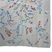 Load image into Gallery viewer, Original 1940&#39;s 1948 Dated White Artificial Silk Scarf with Vibrant Embroidered Signatures
