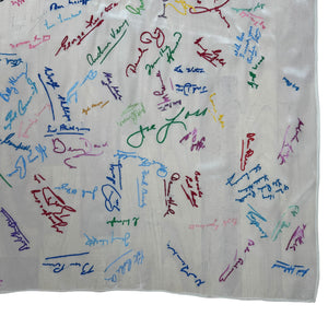 Original 1940's 1948 Dated White Artificial Silk Scarf with Vibrant Embroidered Signatures