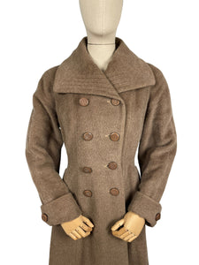 Original 1950's Fit and Flair Double Breasted Princess Coat in Light Brown Wool - Bust 36 38