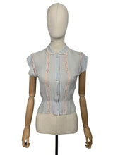 Load image into Gallery viewer, Original 1940&#39;s 1950&#39;s Powder Blue Sheer Chiffon Blouse with Pretty Lace Trim - Bust 32 33 *
