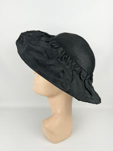 Original 1940's Black Straw and Grosgrain Hat with Bow Trim by BEST & CO, New York