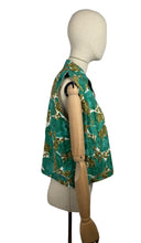 Load image into Gallery viewer, Original 1950&#39;s Turquoise, Brown and Ivory Abstract Print Sleeveless Top - Bust 40 42 *
