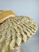 Load image into Gallery viewer, Original Late 1940's or Early 1950's Walter Florell Raffia Hat in Yellow with Velvet Ribbon Trim *
