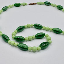 Load image into Gallery viewer, Original Art Deco 1930&#39;s Two Tone Green Satin Glass Graduated Bead Necklace
