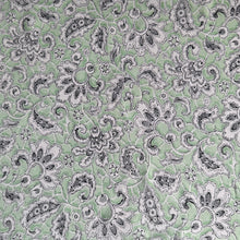 Load image into Gallery viewer, Original 1930&#39;s or 1940&#39;s Mint Green Crepe Dressmaking Fabric with White and Black Paisley Print - 35&quot; x 120&quot;
