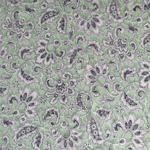 Original 1930's or 1940's Mint Green Crepe Dressmaking Fabric with White and Black Paisley Print - 35" x 120"