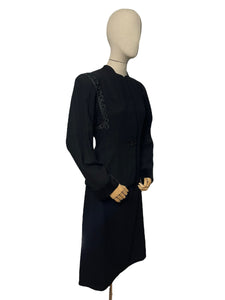 Original 1940's 'Created in Hollywood by Paramount' Black Wool Suit with Soutache Detail and Single Button Fastening - Bust 36 38 *