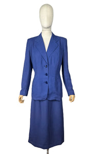 Original 1940's Hyacinth Blue Fine Linen Skirt Suit by Sacony Palm Beach - Bust 38 40