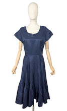 Load image into Gallery viewer, Original 1950's Midnight Blue Taffeta Seamed Cocktail Dress - Bust 36 37 *
