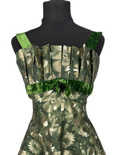 Load image into Gallery viewer, Original Kitty Copeland Green 1950&#39;s Nylon and Velvet Floral Cocktail Dress - Bust 30 32
