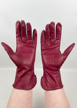 Load image into Gallery viewer, Original 1930&#39;s 1940&#39;s Burgundy Kid Leather Dents Bourne &amp; Hollingsworth Gloves - Size 7 1/2 *
