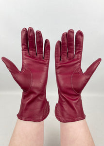 Original 1930's 1940's Burgundy Kid Leather Dents Bourne & Hollingsworth Gloves - Size 7 1/2 *
