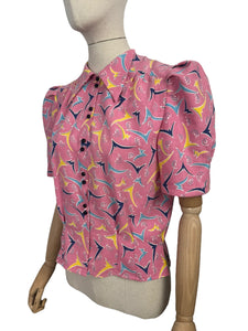 1940's Reproduction Blouse in Pink, Blue, Yellow and White Feed Sack - Bust 35 37