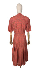 Load image into Gallery viewer, Original 1940&#39;s Belted Heavy Linen Day Dress in Orange, Black and White with Glass Button Detail - Bust 28
