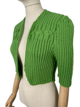 Load image into Gallery viewer, 1940&#39;s Reproduction Hand Knitted Bolero in Leaf Green Acrylic - Bust 36 38 40 42
