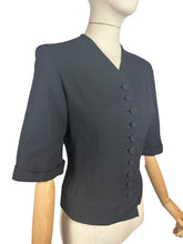 Load image into Gallery viewer, Original 1940's Hershelle Black Wool Short Sleeved Jacketed with Covered Buttons - Bust 34
