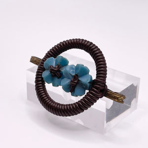 Original 1940's Brown and Blue Wartime Make Do and Mend Wire Brooch with Flower Middle