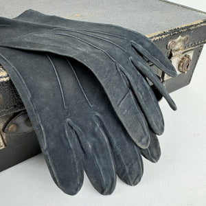 Original 1950's Inky Black Suede Gloves -  Size 6