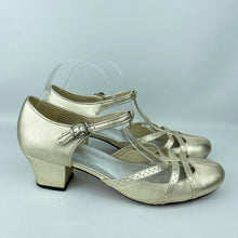Load image into Gallery viewer, Re-Mix Starlet 1920&#39;s 1930&#39;s T-Strap Sandals in Gold Leather - UK Size 9
