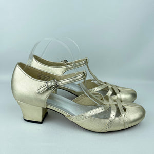 Re-Mix Starlet 1920's 1930's T-Strap Sandals in Gold Leather - UK Size 9