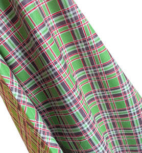 Original 1930's Green, Pink, White and Brown Plaid Print Cotton Dressmaking Fabric - 34" x 100"