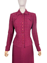 Load image into Gallery viewer, Original 1940's Salta New York Burgundy Boucle Wool Suit in Burgundy, Black and White Check - Bust 40
