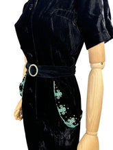 Load image into Gallery viewer, Original 1940&#39;s Black Velvet Beaded Jumpsuit by Robert Rosenfeld - Bust 34
