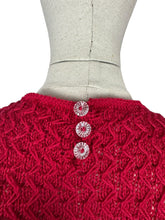 Load image into Gallery viewer, 1940s Reproduction Long Sleeved Jumper in Cherry Red and Light Grey with Frill Trim - Bust 34 36
