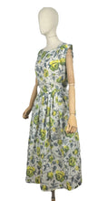 Load image into Gallery viewer, Original 1950's St Michael Classic Nylon Day Dress with Grey and Yellow Roses Print - Bust 40 *
