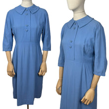 Load image into Gallery viewer, Original Late 1940&#39;s Cornflower Blue Lightweight Wool Day Dress - Bust 34 35
