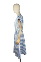 Load image into Gallery viewer, Original 1950's Blue and White Cotton Day Dress with Pockets and Ric Rac Trim - Bust 36 *
