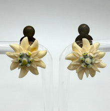 Load image into Gallery viewer, Original 1930&#39;s 1940&#39;s Carved Edelweiss Clip On Flower Earrings

