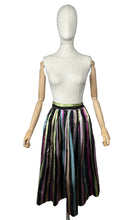 Load image into Gallery viewer, Original 1950&#39;s Black Taffeta Skirt with Stripes in Yellow, Blue, Pink and Green - Waist 24 25

