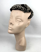 Load image into Gallery viewer, Original 1950's Black Velvet Evening Hat with Intricate Beading Detail
