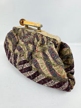 Load image into Gallery viewer, Antique Late Victorian Stripe Brocade French Clutch Bag with Bone and Amber Clasp
