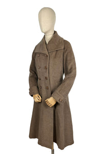 Original 1950's Fit and Flair Double Breasted Princess Coat in Light Brown Wool - Bust 36 38