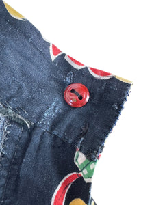 Original 1950's Black, Green and Red Novelty Print Spanish Flamenco Skirt - Waist 29 *