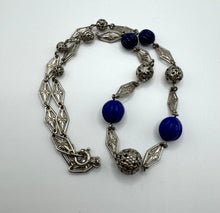 Load image into Gallery viewer, Original 1930&#39;s Art Deco Filigree and Blue Glass Beaded Necklace
