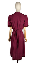 Load image into Gallery viewer, Original 1940's Burgundy Crepe and Velvet Belted Day Dress - Bust 36 38
