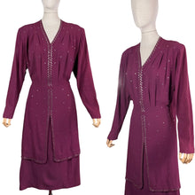 Load image into Gallery viewer, Original Late 1930's or Early 1940's Burgundy Crepe Long Sleeved Dress with Stud Detail - Bust 42
