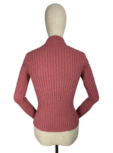 Reproduction 1930's Cable Knit Cardigan with Long Sleeves in Old Pink - Bust 35