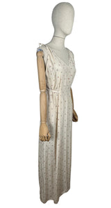 Original 1930’s Pure Silk Nightdress with Teeny Pink and Blue Floral Rose Print - Bust 34