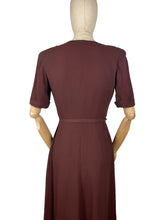 Load image into Gallery viewer, Original 1940&#39;s Chocolate Brown Crepe Full Length Belted Evening Dress with Bead and Sequin Trim - Bust 34&quot; 35&quot;
