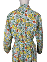 Load image into Gallery viewer, Original 1940's Bright Floral Cotton Hostess Dress in Red, Blue, Pink, Green and White - Housecoat - Bust 38 40 *
