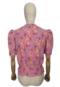 1940's Reproduction Blouse in Pink, Blue, Yellow and White Feed Sack - Bust 35 37