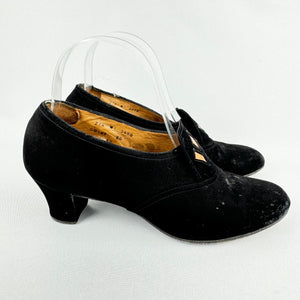 Original 1940's CC41 Black Suede Court Shoes with Brown Leather Trim - UK 5  - AS IS *