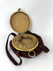 Original 1940's Chocolate Brown Suede Bag with Gold-tone Frame and Clasp