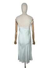 Load image into Gallery viewer, Original 1940’s CC41 Ice Blue Rayon Embroidered Slip by Prattis - Bust 34 36 *

